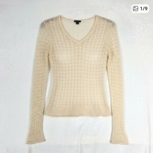 VTG Y2K Ann Taylor Mohair Blend Lace Sheer Sweater S Soft Girl Romantic Fairy